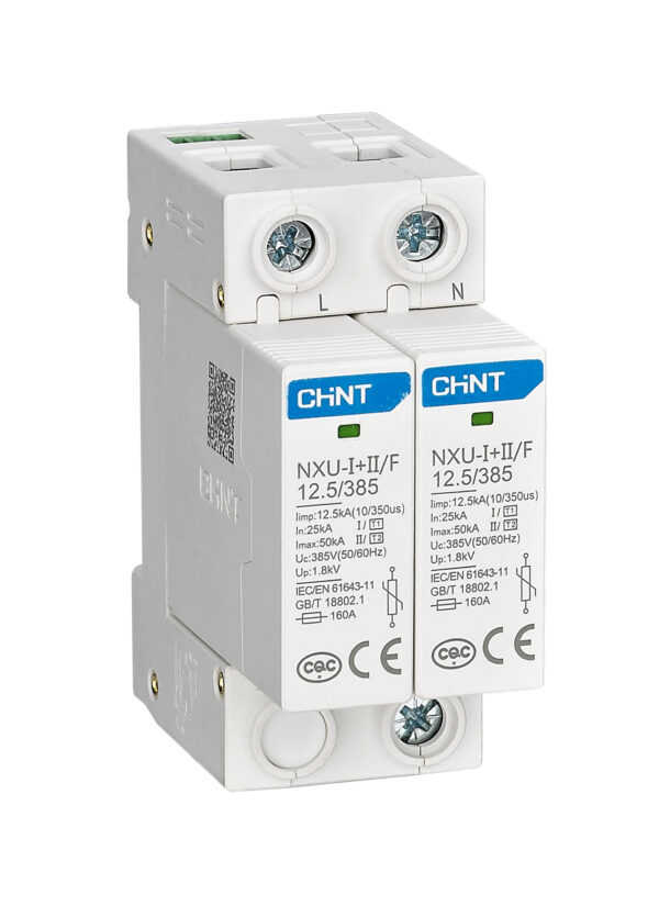 Chint NXU-I+II Surge Protector T1 T2 Type 1 and 2 Type B and C Class I and II 40kA 50kA 1P 2P 3P 4P CHNT SPD Surge Arrester