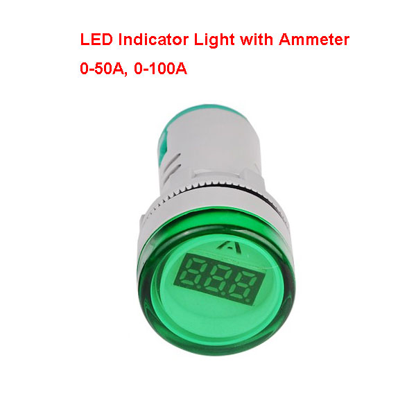 Mini Ammeter Indicator Light digital Ampere Meter 22mm 25mm 50A 100A LED Indicator Light with Ampere Meter