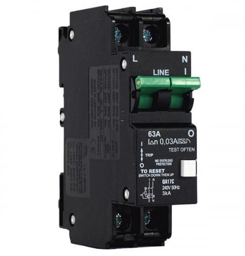 QA17C CBI type Earth Leakage Unit 63A 30mA 3kA 26mm 2 Poles Single Phase Hydraulic Magnetic Earth Leakage Circuit Breaker