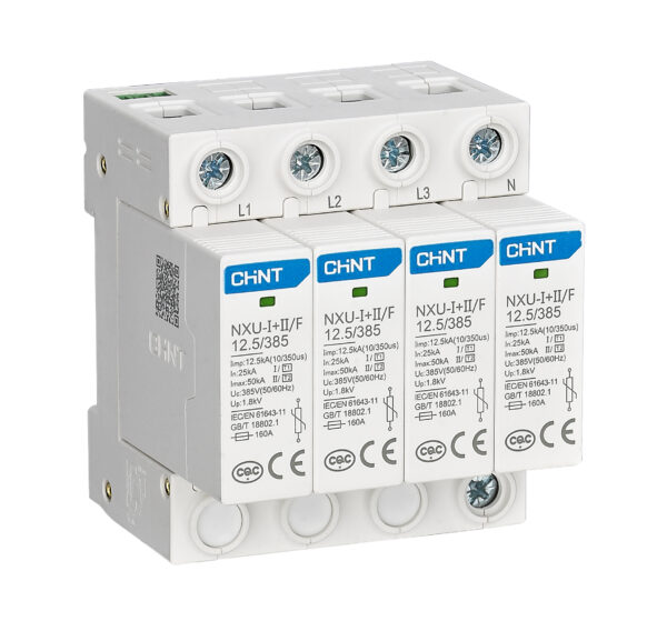 Chint NXU-I+II Surge Protector T1 T2 Type 1 and 2 Type B and C Class I and II 40kA 50kA 1P 2P 3P 4P CHNT SPD Surge Arrester