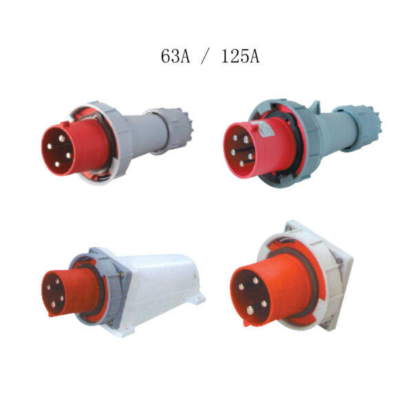 220V 230V 380V 415V 63A 125A 3 Phase IP44 IP67 4P 4Pole 5P 5Pole 6H Wall mounted Panel mounted Coupler Industrial Plug