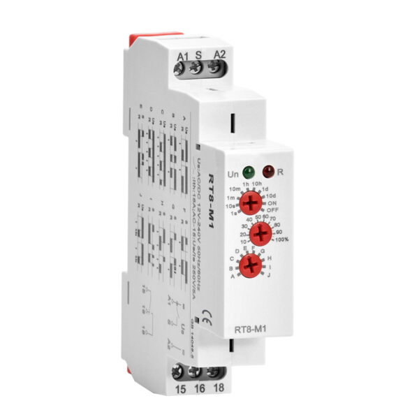 RT8-M1 RT8-M2 16A AC DC 12V 24V 110V 120V 220V 230V 240V On Off delay Pulse Multifunction Time Relay with 10 Function Choices